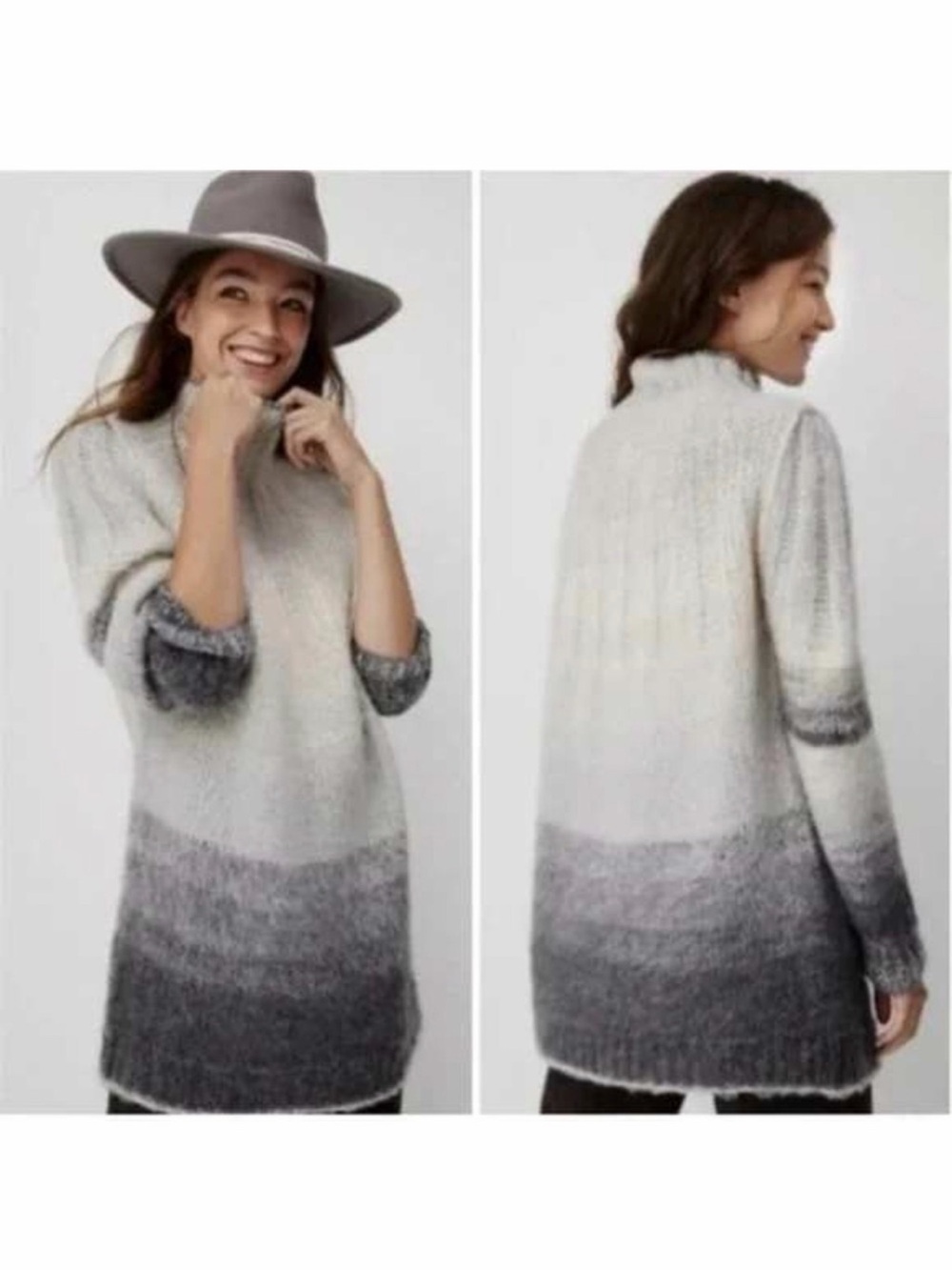Anthropologie Ombre Wool Alpaca Gray Cowl Turtleneck Sweater Size S